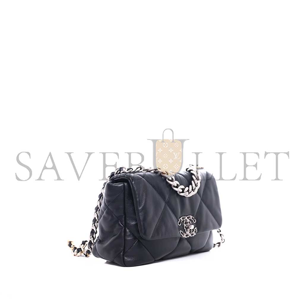 CHANEL 19 FLAP BAG BLACK LAMBSKIN MIXED HARDWARE AS1160 (26*16*9cm)